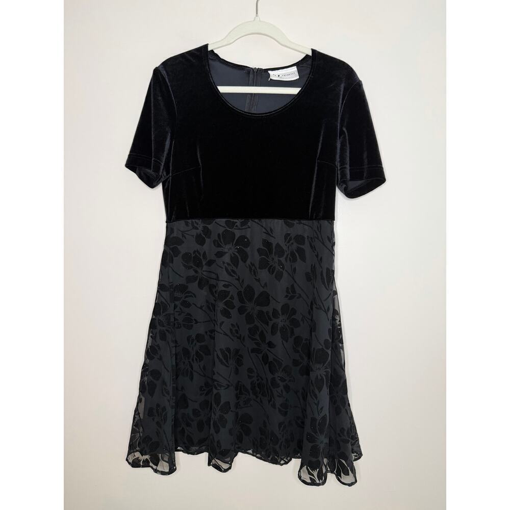 Vintage Y2K SL Fashions Womens Black Velvet Burnout Whinsigoth Floral Fairy 6